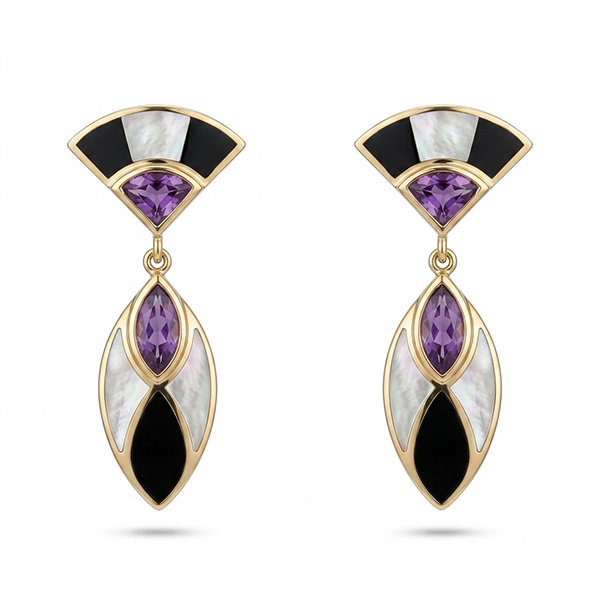 14K Kabana Onyx, Mother-of-Pearl & Amethyst Drop Earrings